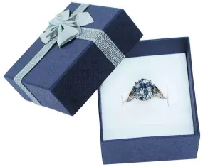 12 Boxes - Linen Blue Bow Tie Gift Boxes for Rings - 2" x 2 1/8" x 1 3/8"