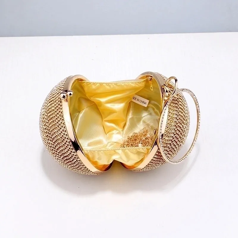 Black Gold Silver Pu Leather Polyester Ball Rhinestone Cylindrical Evening Bags