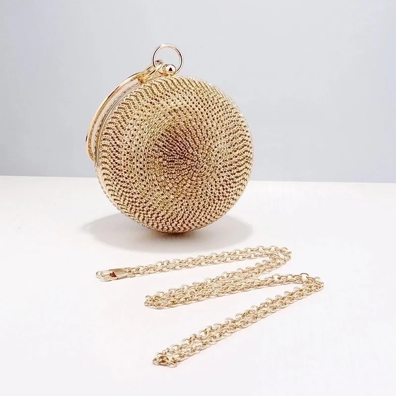 Black Gold Silver Pu Leather Polyester Ball Rhinestone Cylindrical Evening Bags