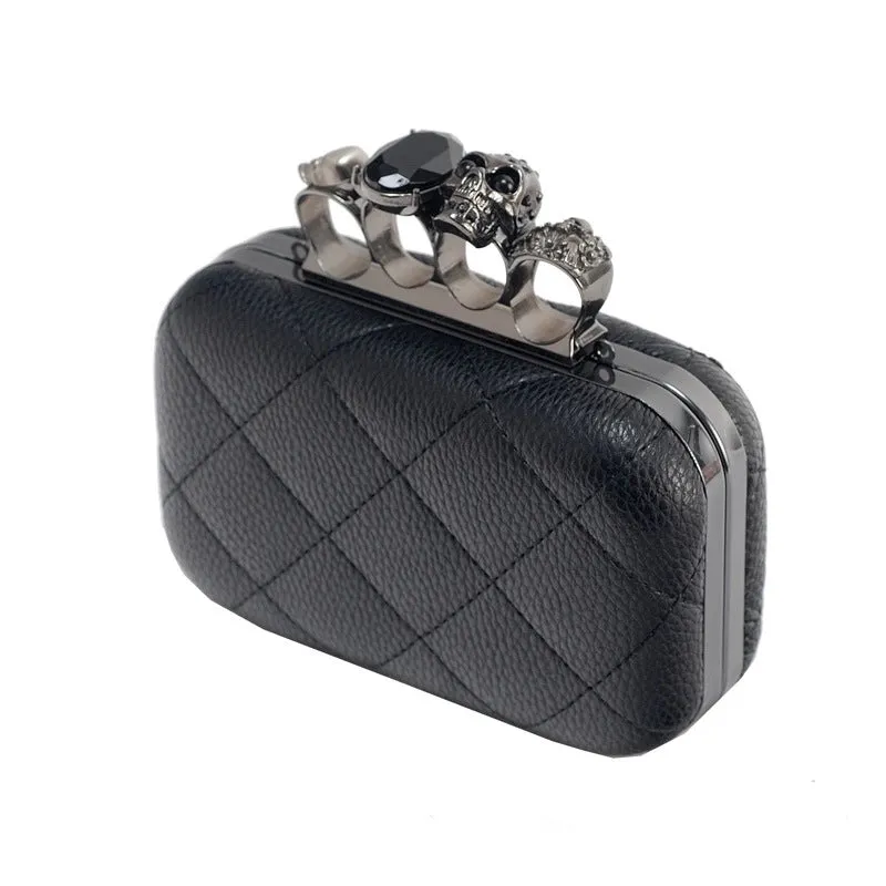 Black Pu Leather Lingge Square Evening Bags