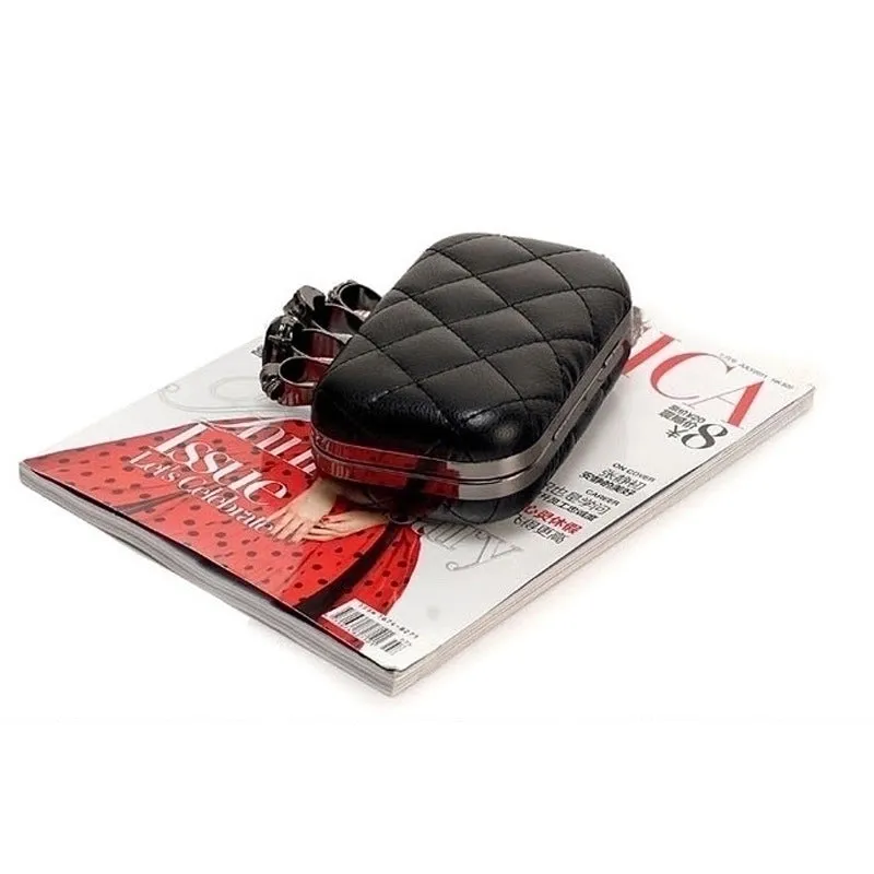 Black Pu Leather Lingge Square Evening Bags