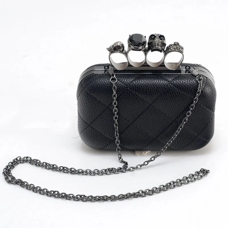 Black Pu Leather Lingge Square Evening Bags