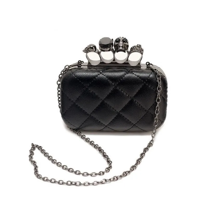 Black Pu Leather Lingge Square Evening Bags