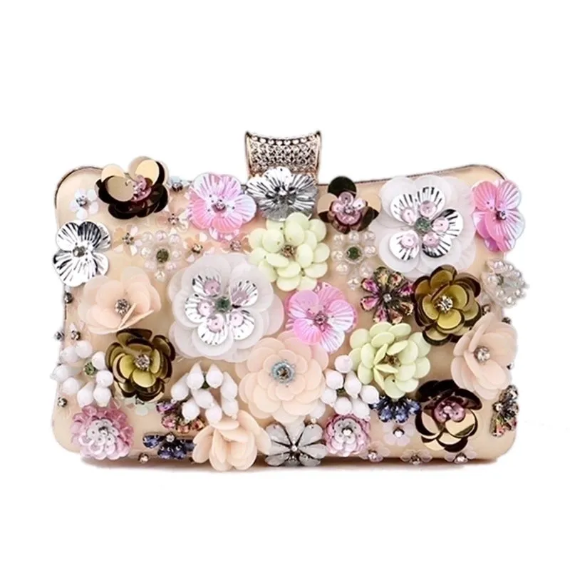 Blue Black Gold Pu Leather Flower Square Evening Bags