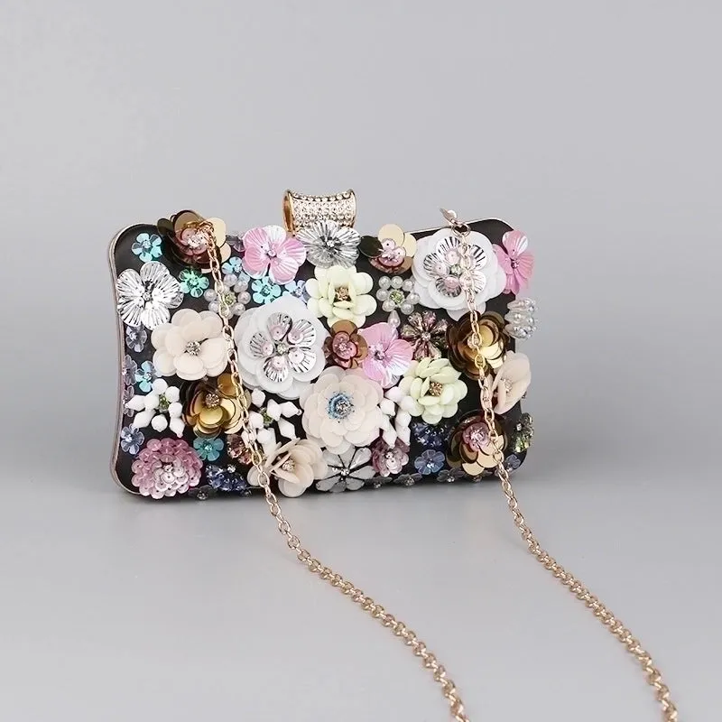 Blue Black Gold Pu Leather Flower Square Evening Bags