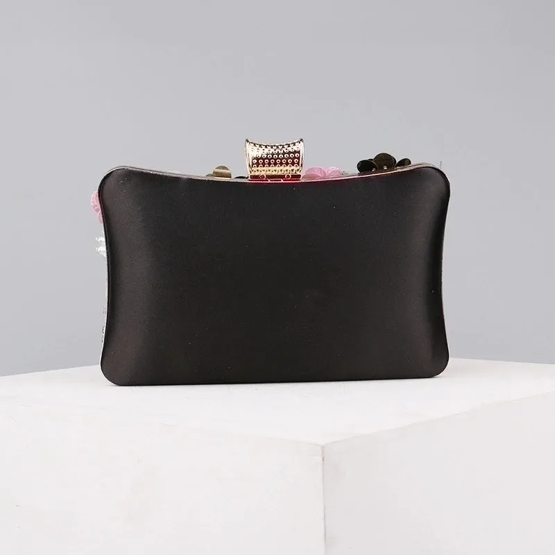 Blue Black Gold Pu Leather Flower Square Evening Bags
