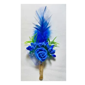 Blue Faux Feather Flower Brooch ( Wholesale )