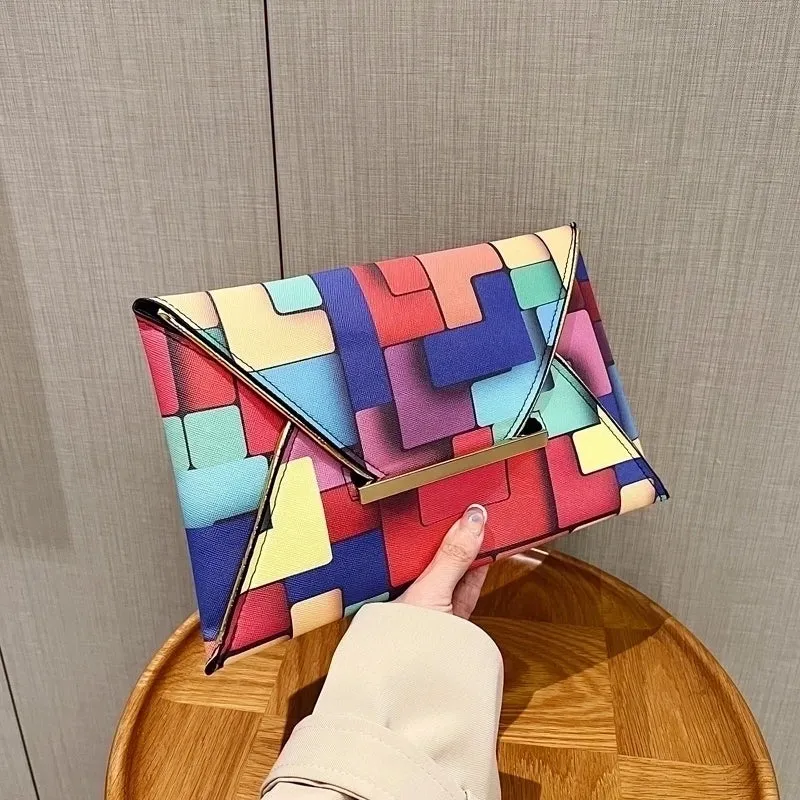 Colour Pu Leather Color Block Square Evening Bags