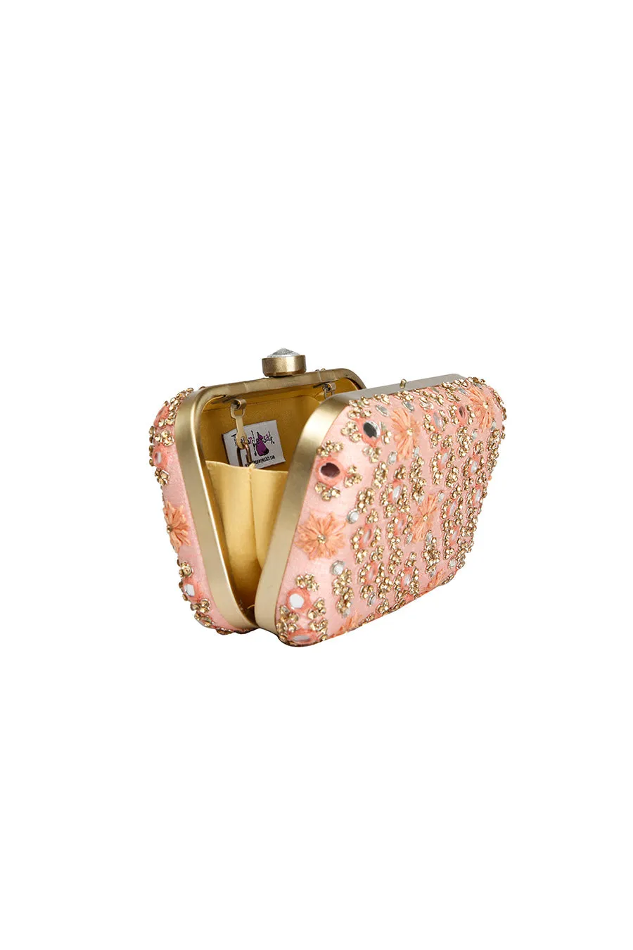 Coral Mirrorwork Box Clutch