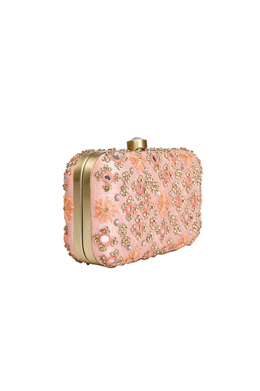 Coral Mirrorwork Box Clutch