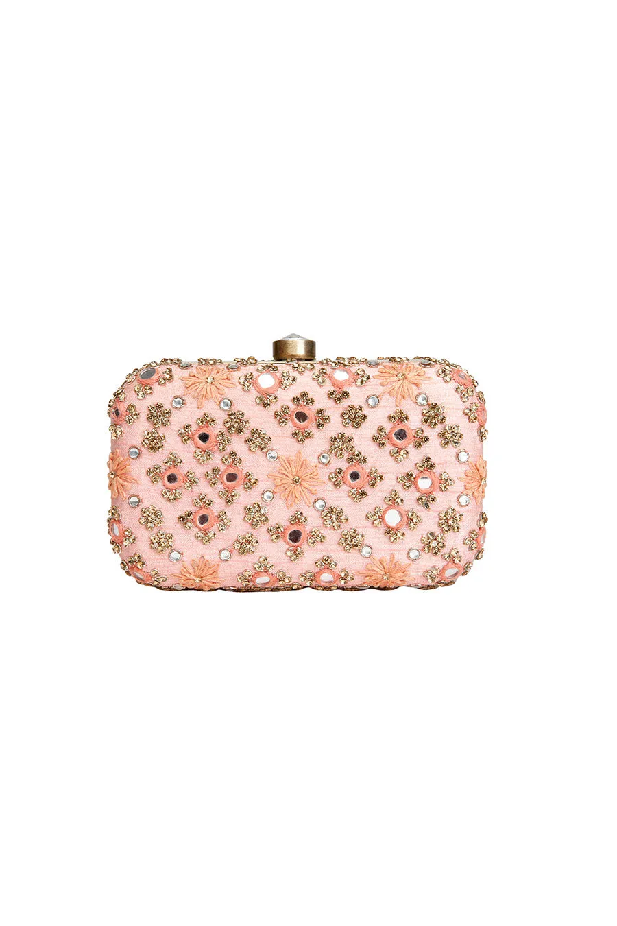 Coral Mirrorwork Box Clutch