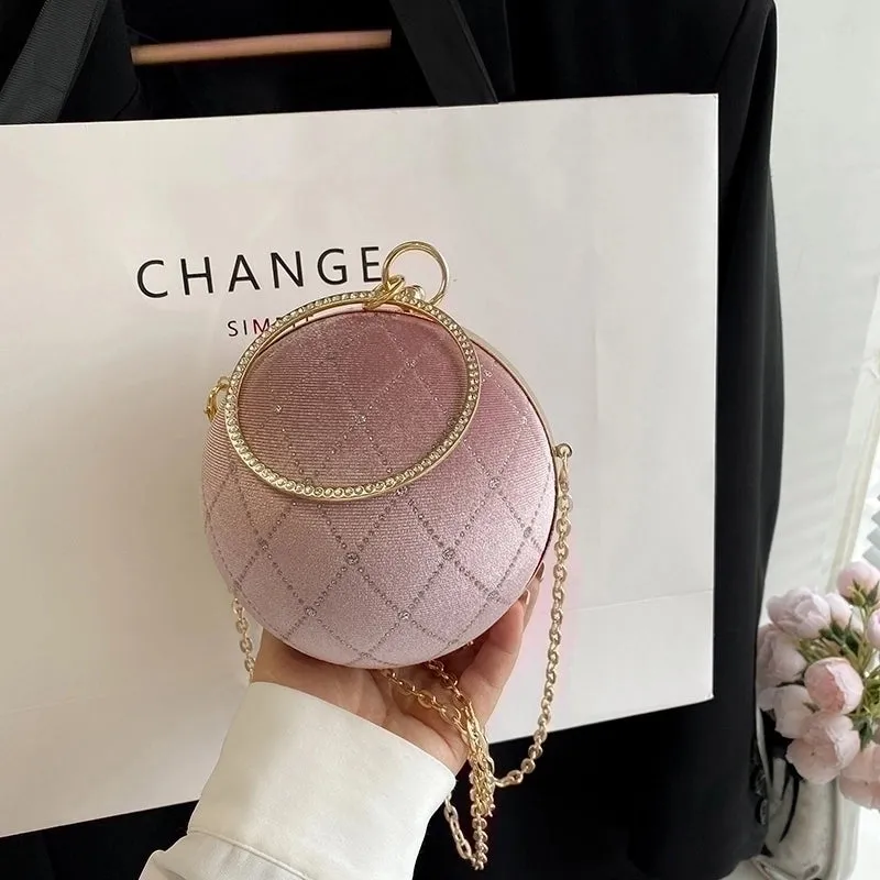 Corduroy Lingge Round Contrasting Colors Evening Bags