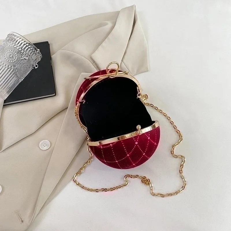 Corduroy Lingge Round Contrasting Colors Evening Bags
