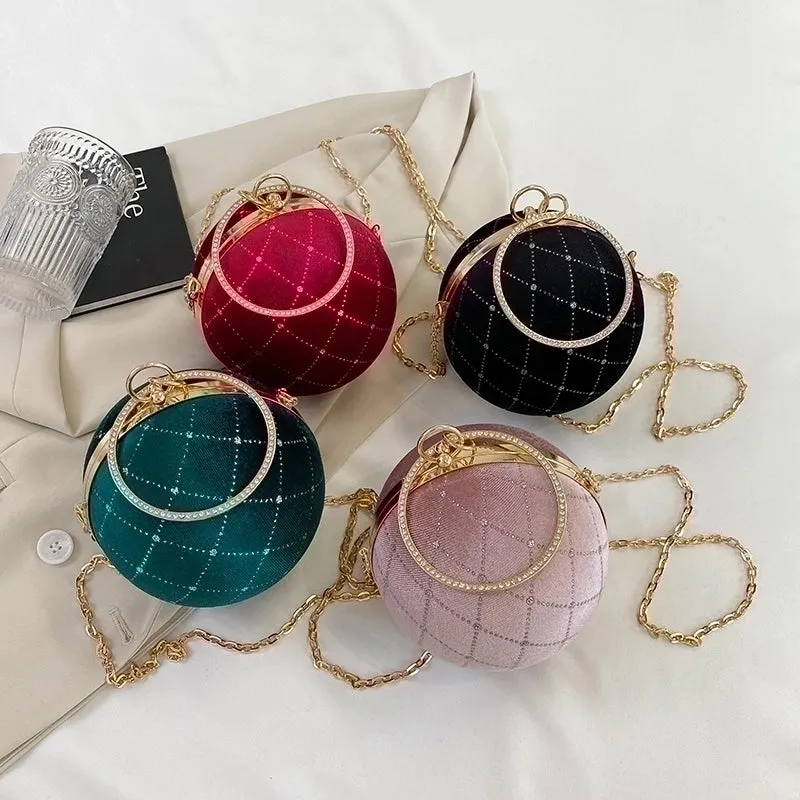 Corduroy Lingge Round Contrasting Colors Evening Bags