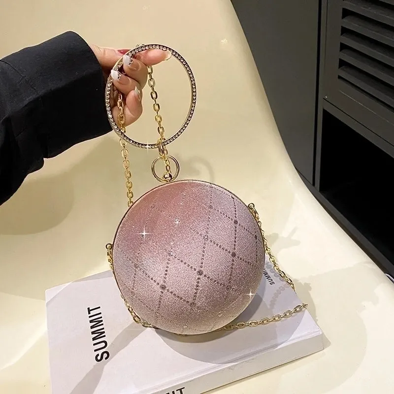 Corduroy Lingge Round Contrasting Colors Evening Bags
