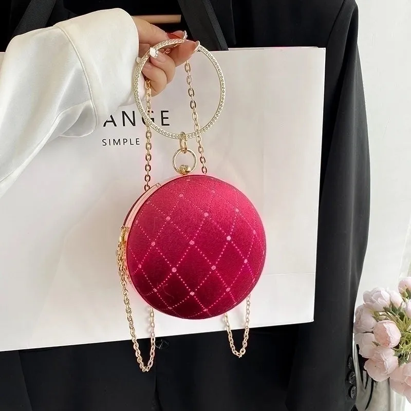 Corduroy Lingge Round Contrasting Colors Evening Bags