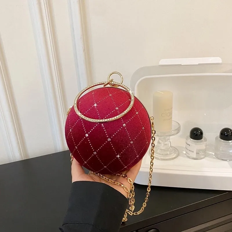 Corduroy Lingge Round Contrasting Colors Evening Bags