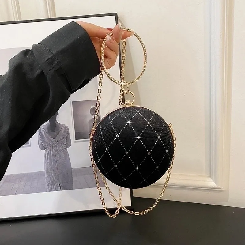 Corduroy Lingge Round Contrasting Colors Evening Bags