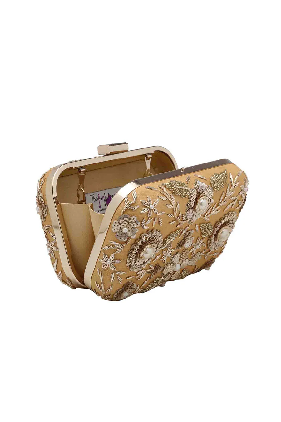 Gold Horizon Hand-Embroidered Box Clutch