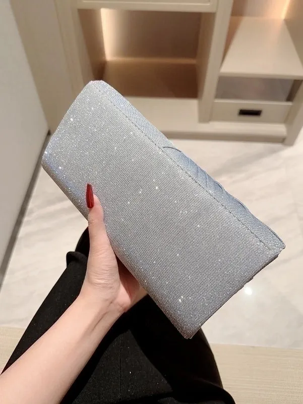 Gold Silver Rhinestone Solid Color Square Evening Bags