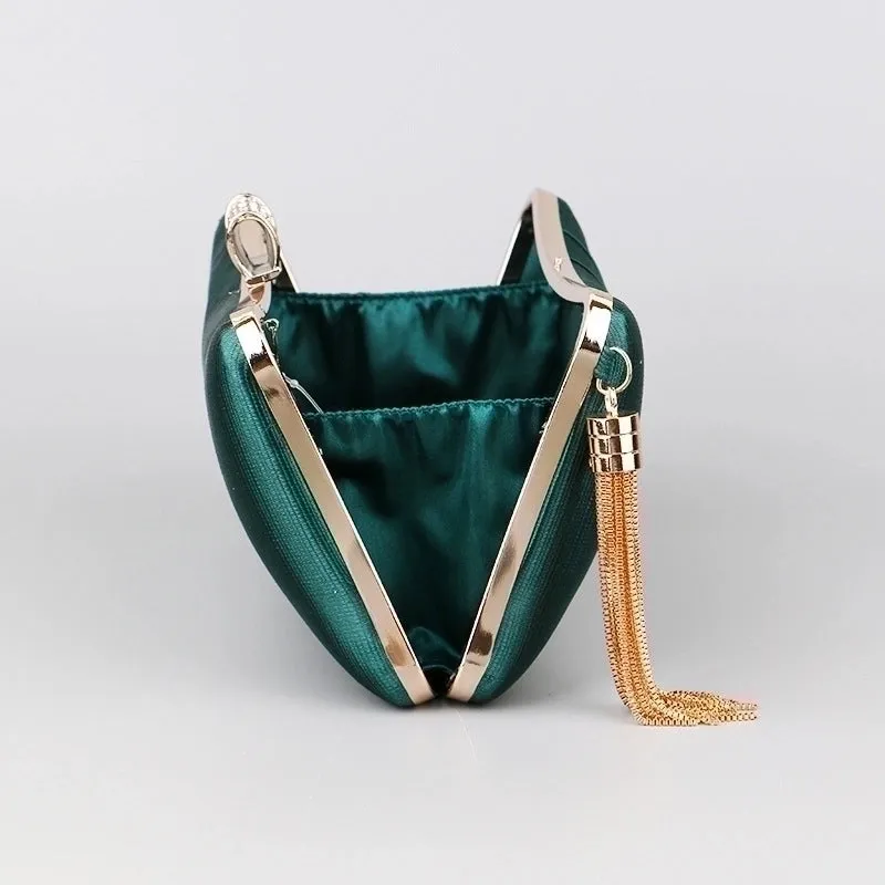 Green Black Gold Polyester Satin Solid Color Rhinestone Pillow Shape Evening Bags
