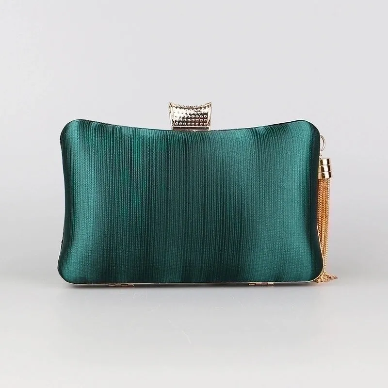 Green Black Gold Polyester Satin Solid Color Rhinestone Pillow Shape Evening Bags