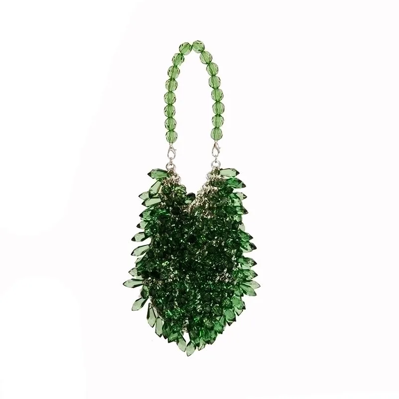Green Brown Gold Arylic Solid Color Weave Bucket Evening Bags