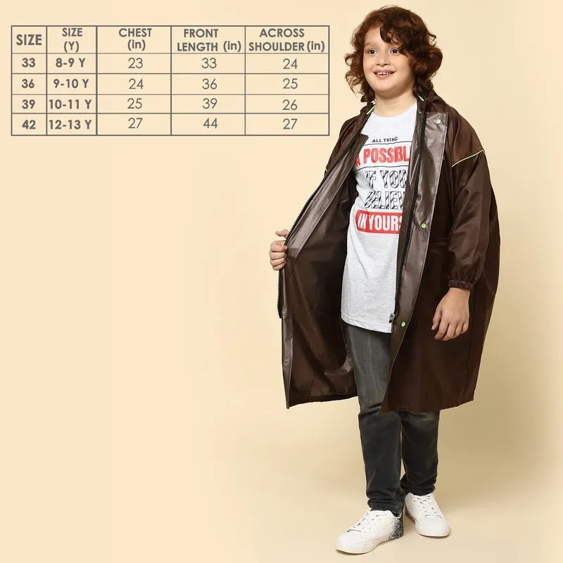 Kids Waterproof PVC Longcoat with Adjustable Hood | Includes Storage Pouch | Size-30 | Purple