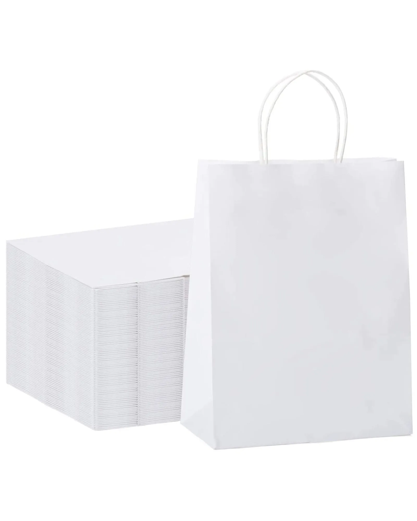 Kraft Paper Gift Bags with Handle 10" x 5" x 13"- White Bulk Pack