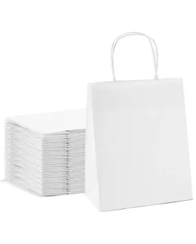 Kraft Paper Gift Bags with Handle 8" x 4" x 10"- White Bulk Pack