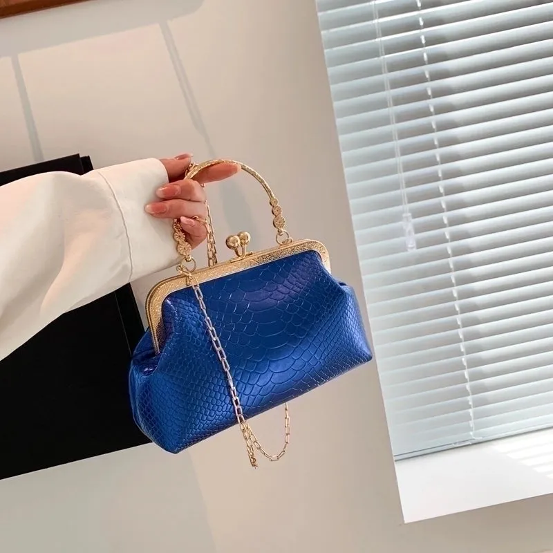 Orange Rose Red Blue Pu Leather Solid Color Square Evening Bags