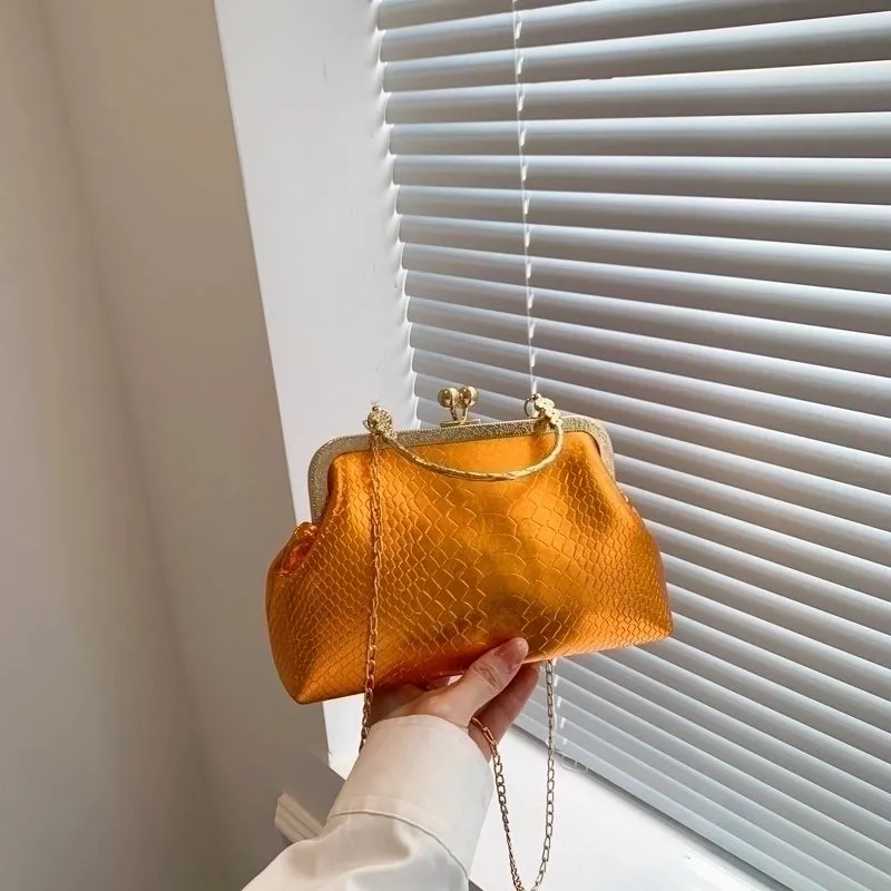 Orange Rose Red Blue Pu Leather Solid Color Square Evening Bags