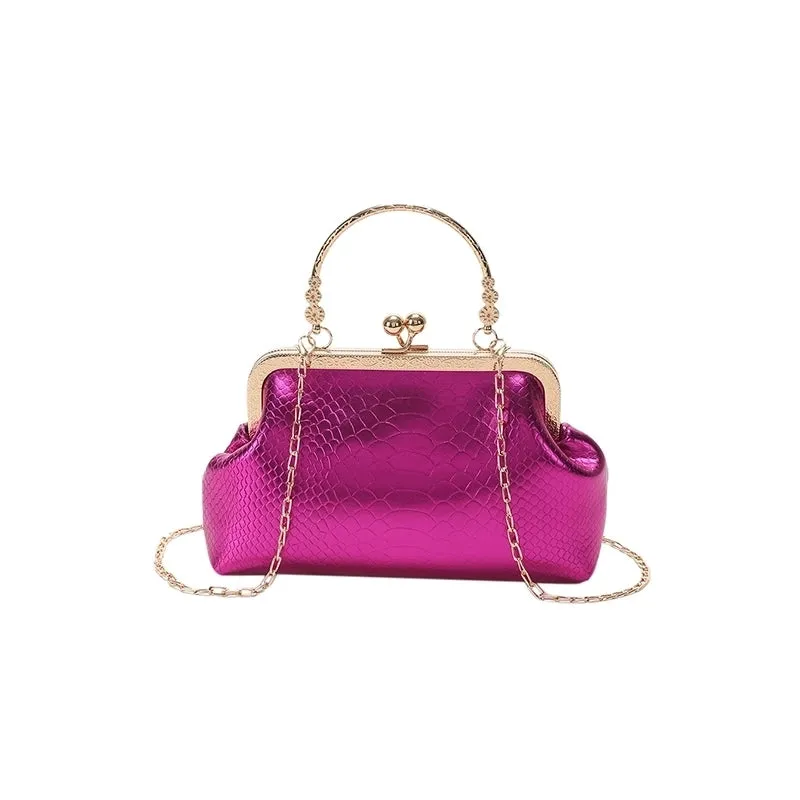Orange Rose Red Blue Pu Leather Solid Color Square Evening Bags