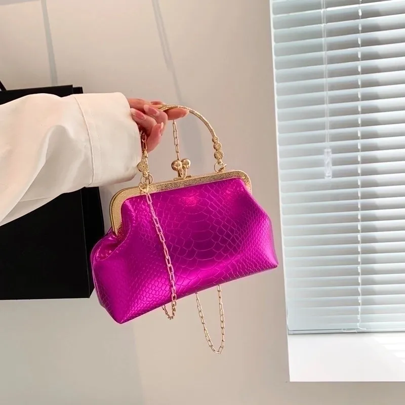 Orange Rose Red Blue Pu Leather Solid Color Square Evening Bags