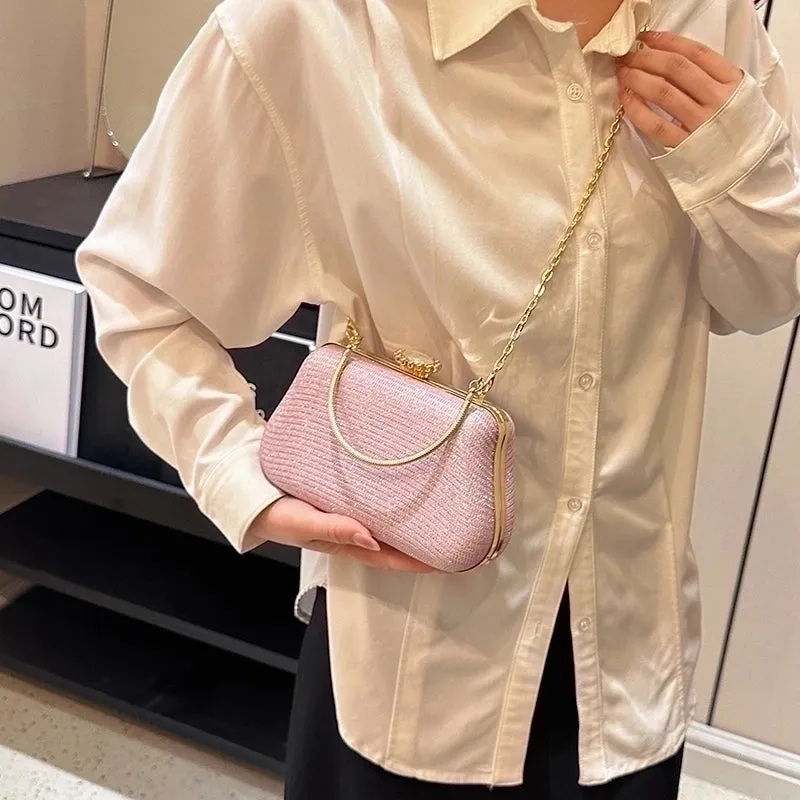 Pink Gold Silver Polyester Solid Color Square Evening Bags