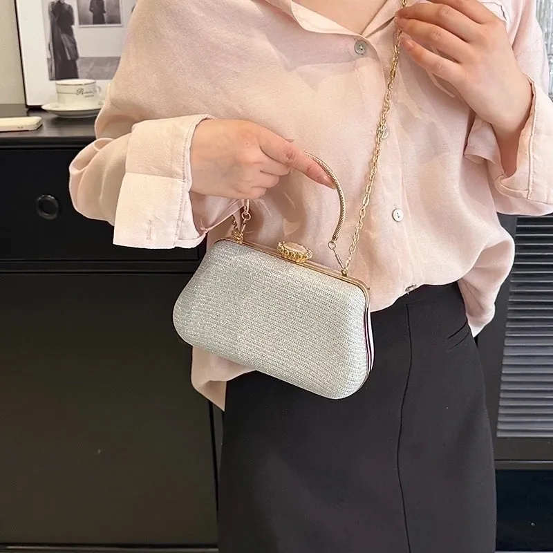 Pink Gold Silver Polyester Solid Color Square Evening Bags