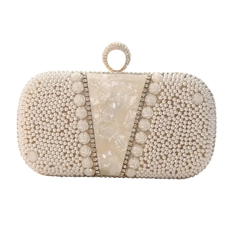 Polyester Flower Pearls Square Evening Bags