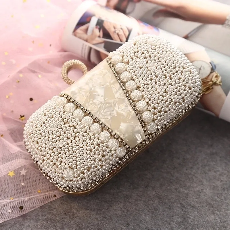 Polyester Flower Pearls Square Evening Bags