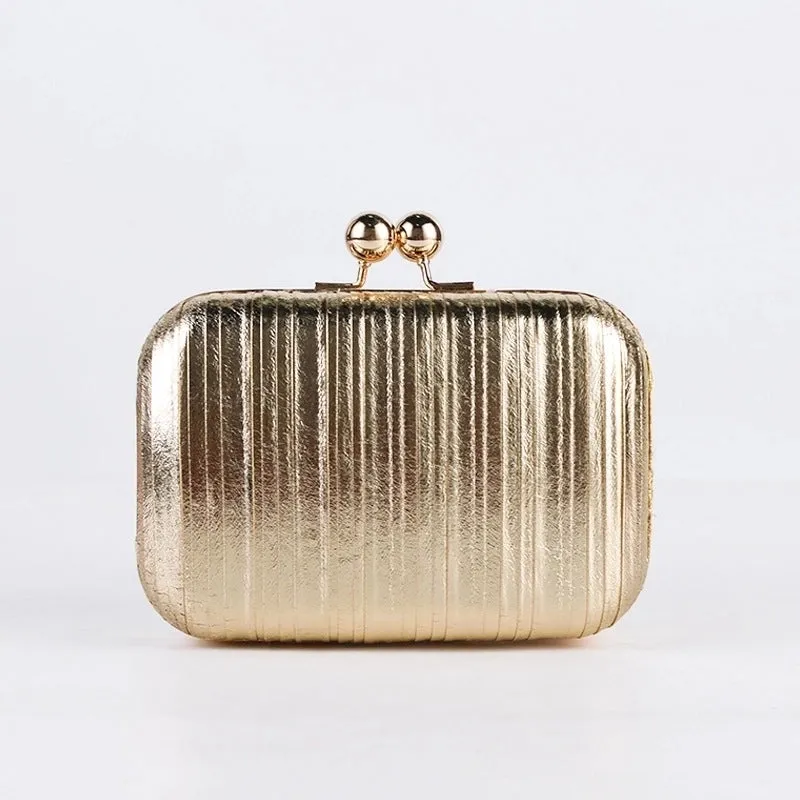 Red Purple Black Pleated Pu Metal Solid Color Square Evening Bags