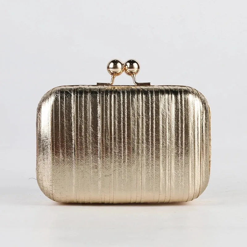 Red Purple Black Pleated Pu Metal Solid Color Square Evening Bags