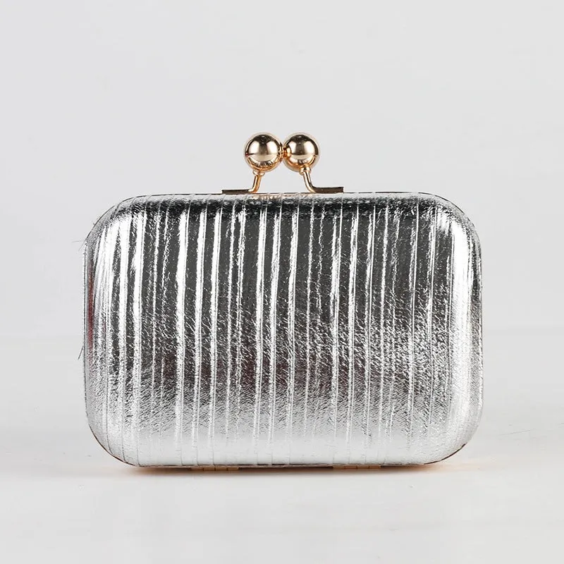 Red Purple Black Pleated Pu Metal Solid Color Square Evening Bags