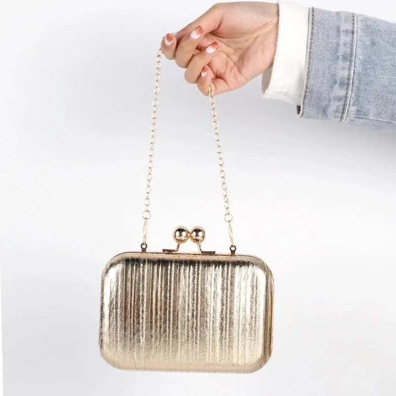 Red Purple Black Pleated Pu Metal Solid Color Square Evening Bags