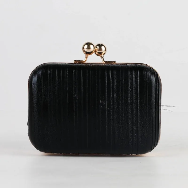 Red Purple Black Pleated Pu Metal Solid Color Square Evening Bags