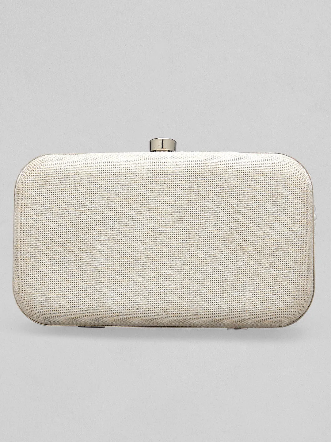 Rubans White And Cream Colour Box Clutch Sling Bag With Pearls And Embroided Design.