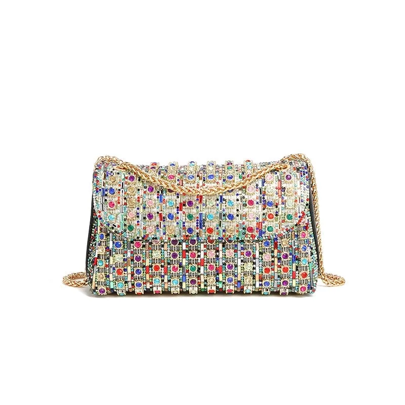 Silver Colorful Pu Leather Solid Color Square Evening Bags