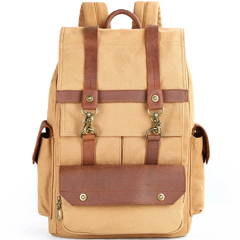 Stylish Canvas Leather Backpack Travel Laptop Bag