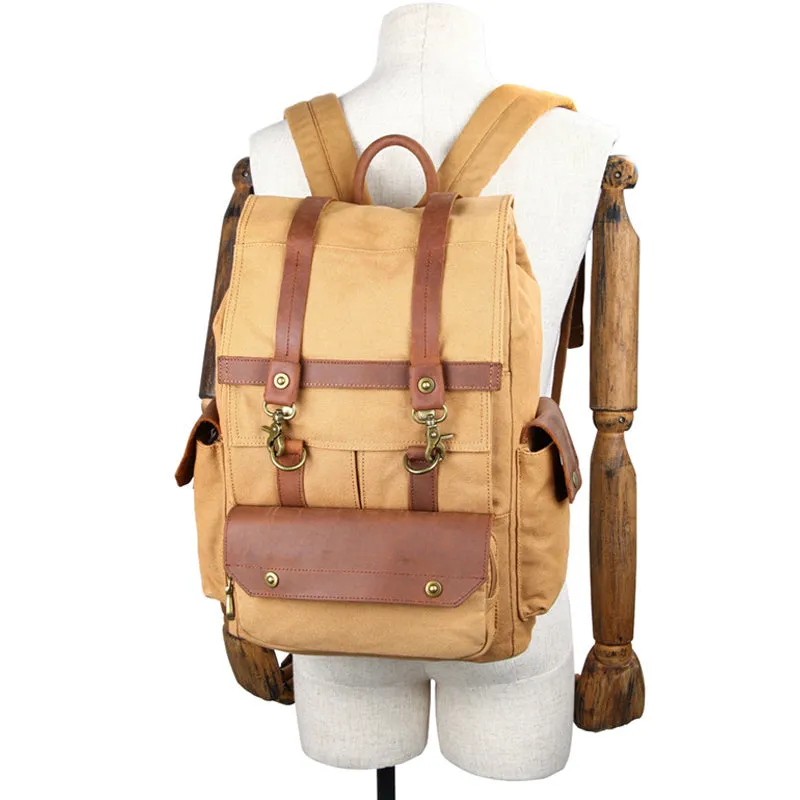 Stylish Canvas Leather Backpack Travel Laptop Bag