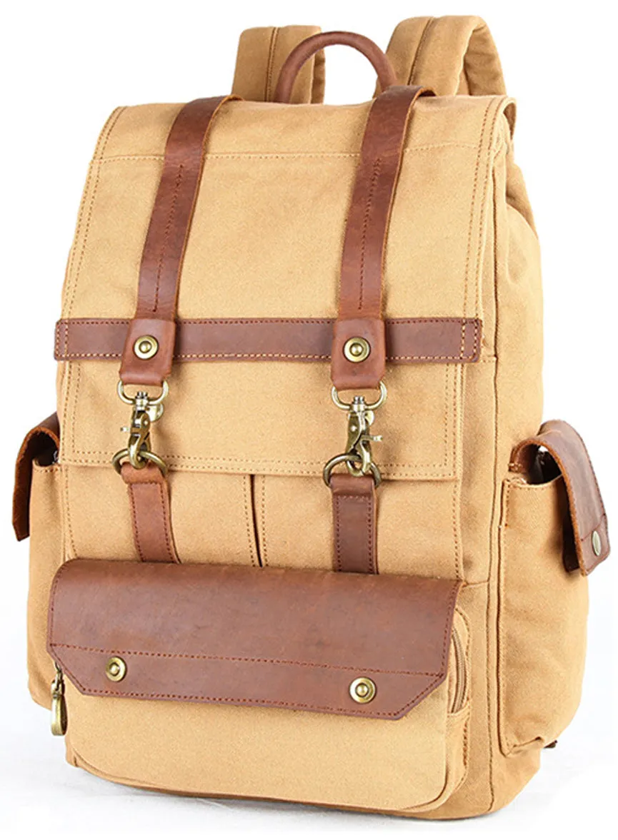 Stylish Canvas Leather Backpack Travel Laptop Bag