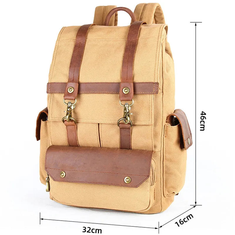 Stylish Canvas Leather Backpack Travel Laptop Bag