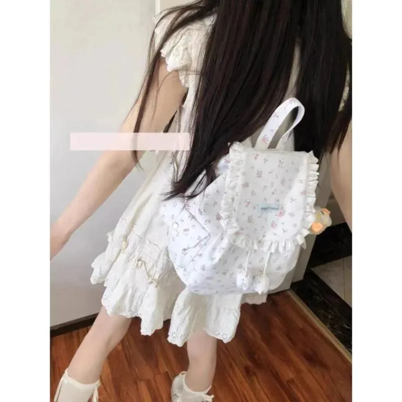 Uakiss Floral Womens Backpack Elegant Sweet Cute Fashion Canvas Fashion Backpacks Outdoor Luxury Exquisite Female Aesthetic Bags